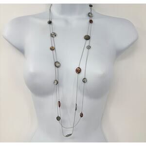 Christopher & Banks 36" Long Beaded Necklace with Black & Brown Swirl Design NWT